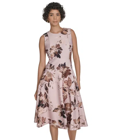 Calvin Klein Plus Size Printed Sleeveless Fit And Flare Dress In Multi