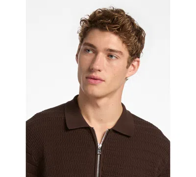 Michael Kors Textured Zip Polo In Brown