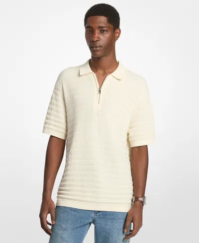 Michael Kors Textured Zip Polo In Neutral
