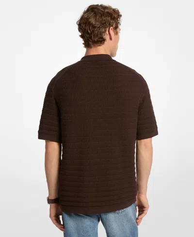Michael Kors Textured Zip Polo In Brown
