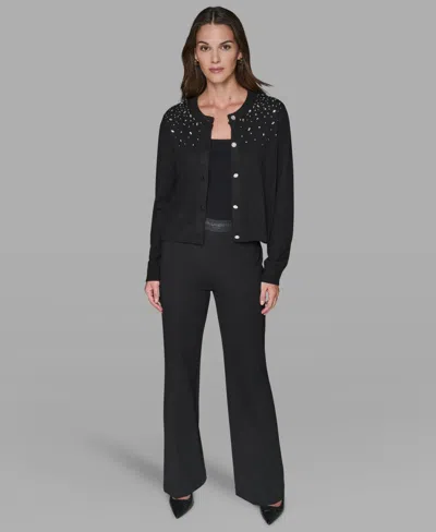 Karl Lagerfeld Jeweled Short Cardigan In Black