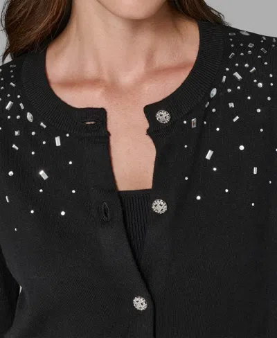 Karl Lagerfeld Jeweled Short Cardigan In Black