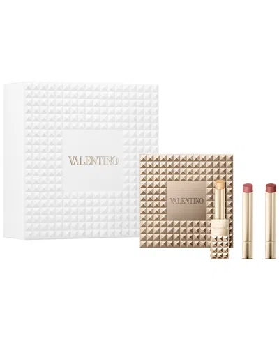 Valentino Limited Edition Spike Buttery Matte Refillable Lipstick Trio And Clutch Set, 0.07 Oz. In Transparent