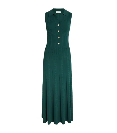 Sandro Womens Polo-collar Button-down Stretch-knit Midi Dress Dark Green