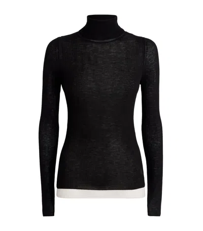 Sandro Wool Contrast Rollneck Sweater In Black