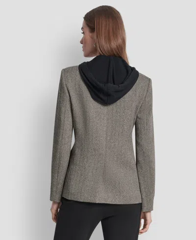 Dkny Plus Size Herringbone Blazer In Gray