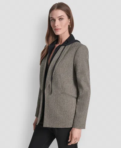 Dkny Plus Size Herringbone Blazer In Gray