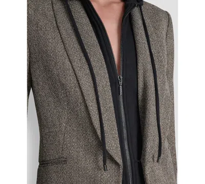 Dkny Plus Size Herringbone Blazer In Gray