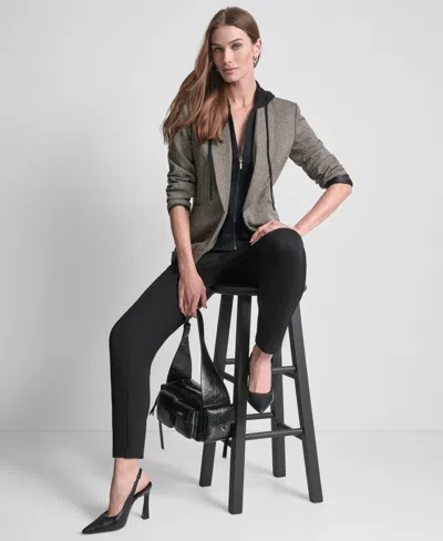 Dkny Plus Size Herringbone Blazer In Gray