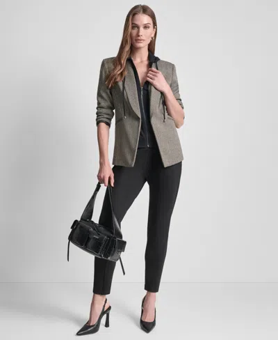 Dkny Plus Size Herringbone Blazer In Gray