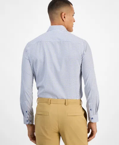 Tom Baine Men's Slim-fit Performance Four-way Stretch Mini Plaid Dress Shirt In Blue