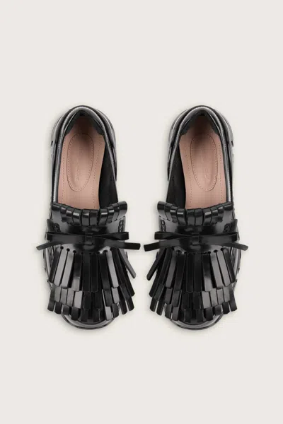 Simone Rocha Tracker Loafer Fringed Leather Sneakers In Black