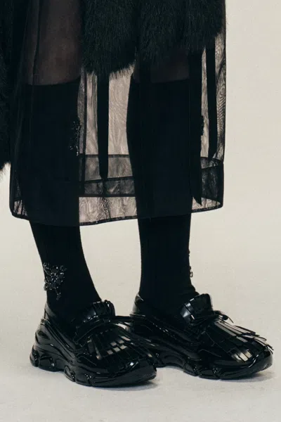 Simone Rocha Tracker Loafer Fringed Leather Sneakers In Black