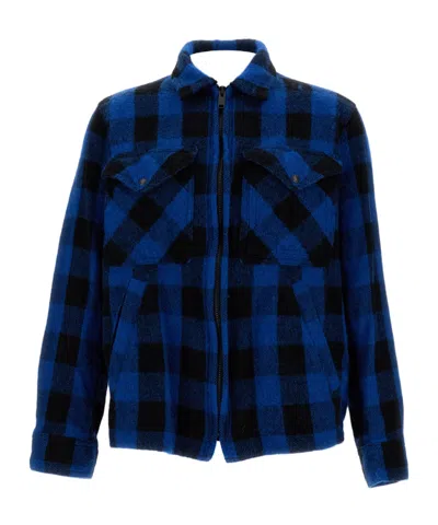 Junya Watanabe Checked Flap Pocket Long Sleeve Jacket In Blue