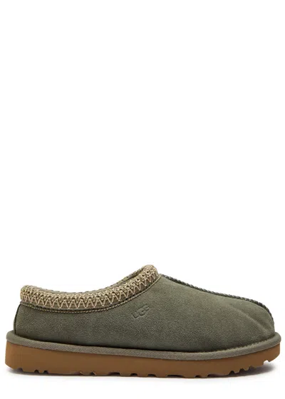 Ugg Tasman Wool-blend Fleece-lined Embroidered Suede Slippers In Green
