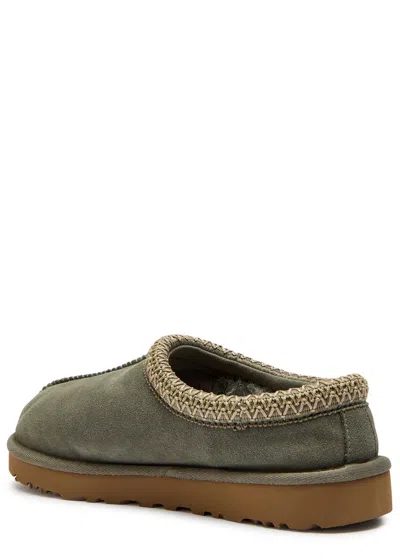 Ugg Tasman Wool-blend Fleece-lined Embroidered Suede Slippers In Green