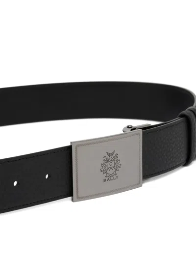 Bally Crest-plaque Reversible Belt In Black