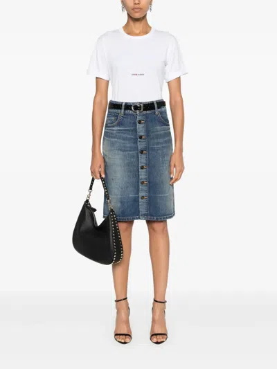 Saint Laurent Cotton T-shirt With Frontal Iconic Print In White