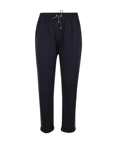 Brunello Cucinelli Blue Sports Pants With Drawstring In Cotton And Silk Woman In Black