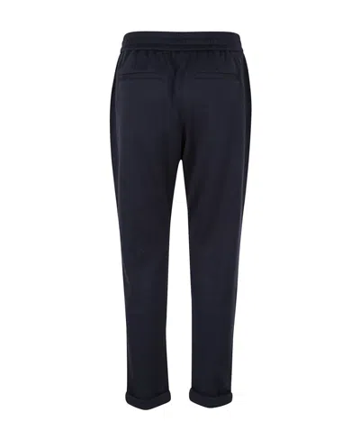Brunello Cucinelli Blue Sports Pants With Drawstring In Cotton And Silk Woman In Black
