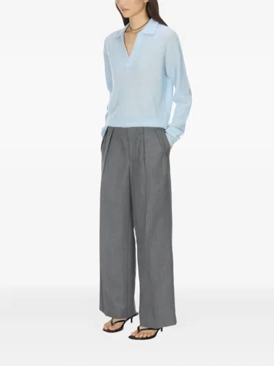 Auralee V-neck Knitted Top In Blue