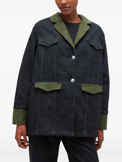 Ganni Melange Twill Denim Oversized Blazer In Blue