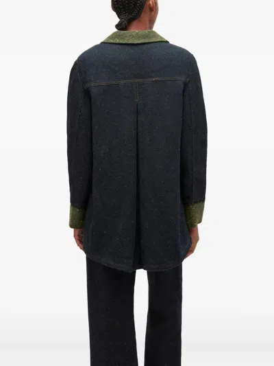 Ganni Melange Twill Denim Oversized Blazer In Blue