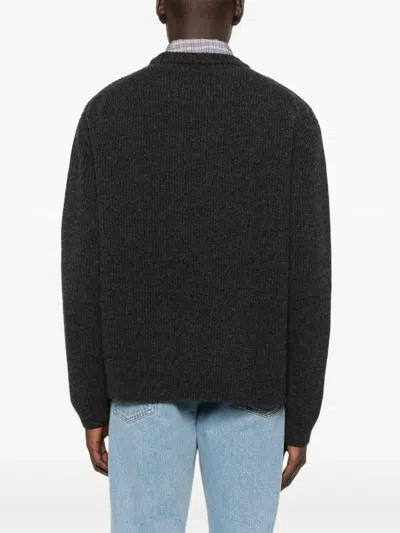Gucci Grey Crewneck Sweater With Logo Lettering Embroidery On The Front In Wool Man In Gray