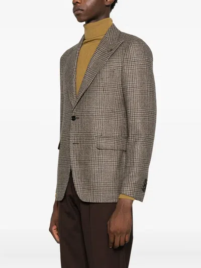 Tagliatore Plaid-pattern Blazer In Brown