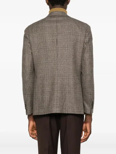 Tagliatore Plaid-pattern Blazer In Brown