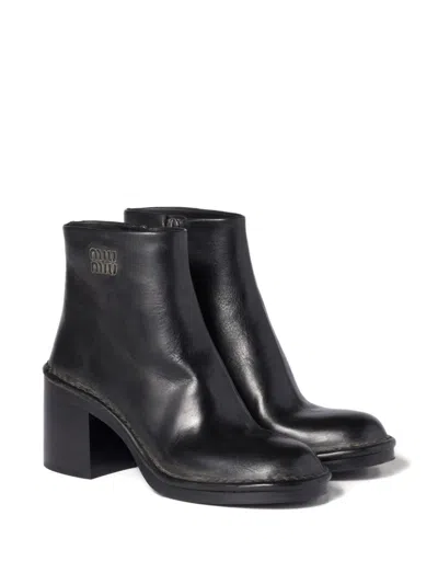 Miu Miu 70mm Leather Ankle Boots In Black