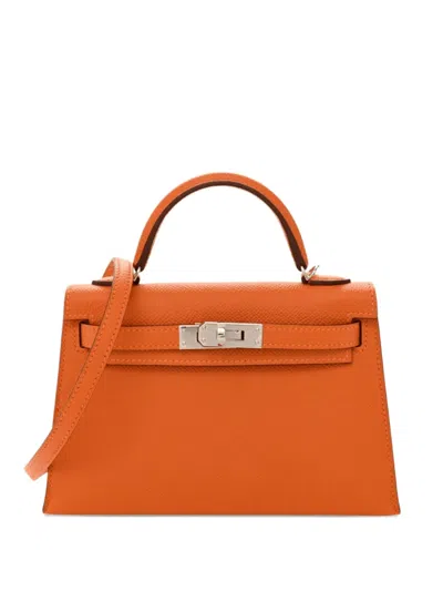 Pre-owned Hermes 2024 Mini Kelly Sellier 20 Epsom Tote Bag In Orange