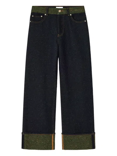 Ganni Melange Twill Denim Baggy Jeans Fold-up In Blue