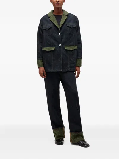 Ganni Melange Twill Denim Baggy Jeans Fold-up In Blue