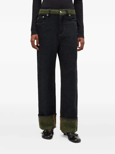 Ganni Melange Twill Denim Baggy Jeans Fold-up In Blue