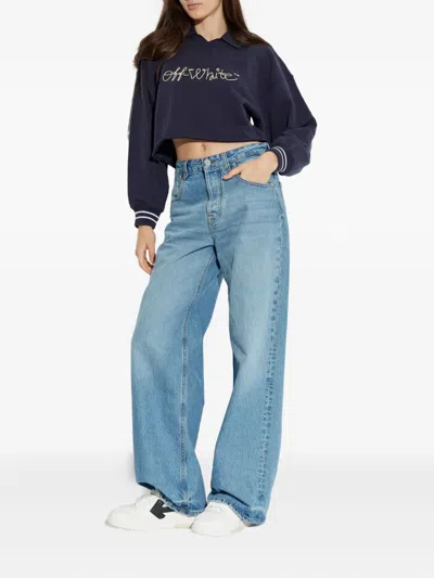 Off-white Embroidered Script Logo Crop Polo Sweater In Multi