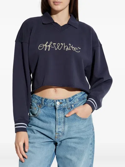 Off-white Embroidered Script Logo Crop Polo Sweater In Multi