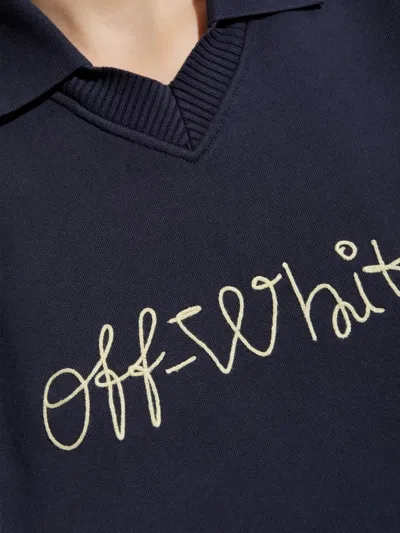 Off-white Embroidered Script Logo Crop Polo Sweater In Multi