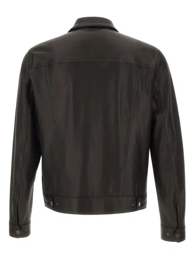 Tagliatore Leather Shirt Jacket In Black