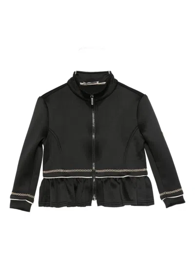 Monnalisa Ruffled Zip-up Jacket In Black