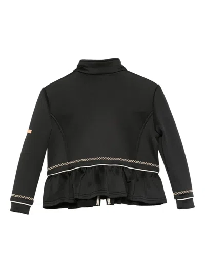 Monnalisa Ruffled Zip-up Jacket In Black