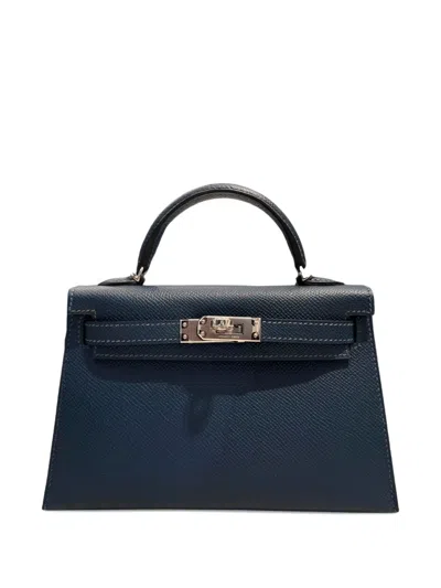 Pre-owned Hermes 2025 Mini Kelly Sellier 20 Epsom Bag In Blue