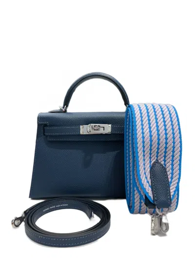 Pre-owned Hermes 2025 Mini Kelly Sellier 20 Epsom Bag In Blue