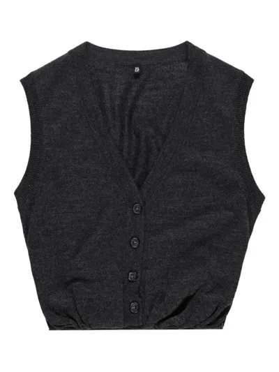 R13 Balloon Bubble Hem Merino Wool Sweater Vest In Black
