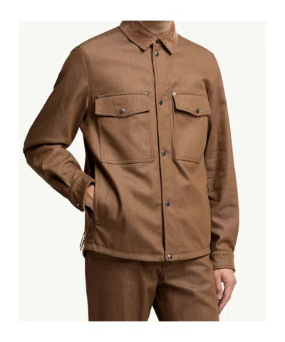 Moncler Denim Corduroy-trimmed Shirt Jacket In Brown