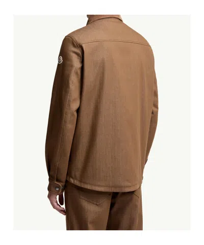 Moncler Denim Corduroy-trimmed Shirt Jacket In Brown