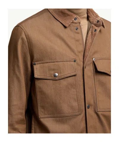 Moncler Denim Corduroy-trimmed Shirt Jacket In Brown