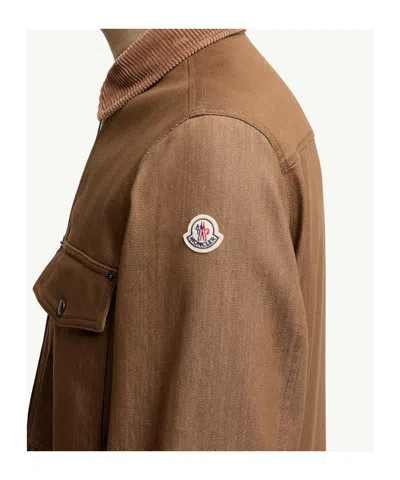 Moncler Denim Corduroy-trimmed Shirt Jacket In Brown