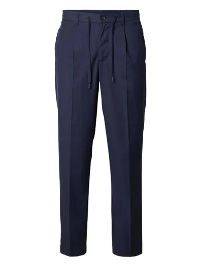 Selected Drawstring Straight-leg Trousers In Blue
