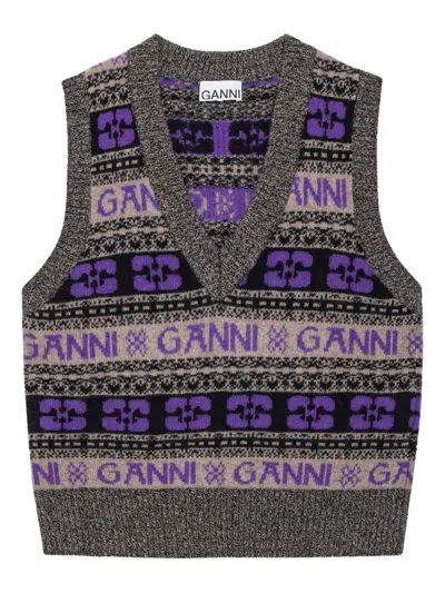 Ganni V-neck Vest In Gray
